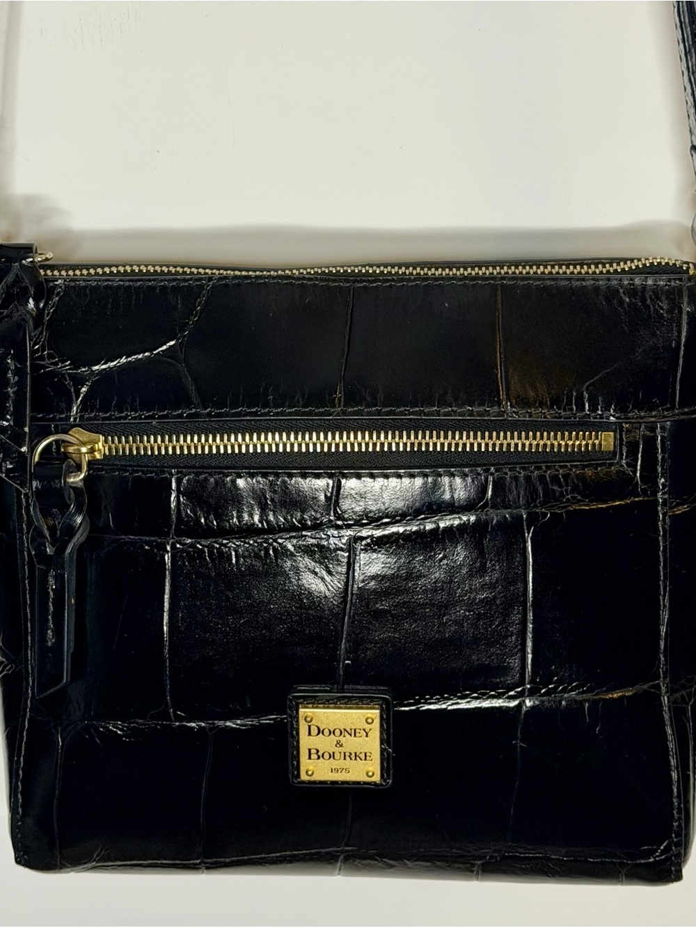 Dooney & Bourke Black Croc-Embossed Bag with Gold Hardware Denison Allison